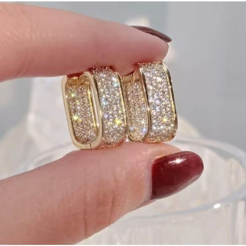 Pave CZ Hoop Earrings 18k Gold Plated Minimalist NWT